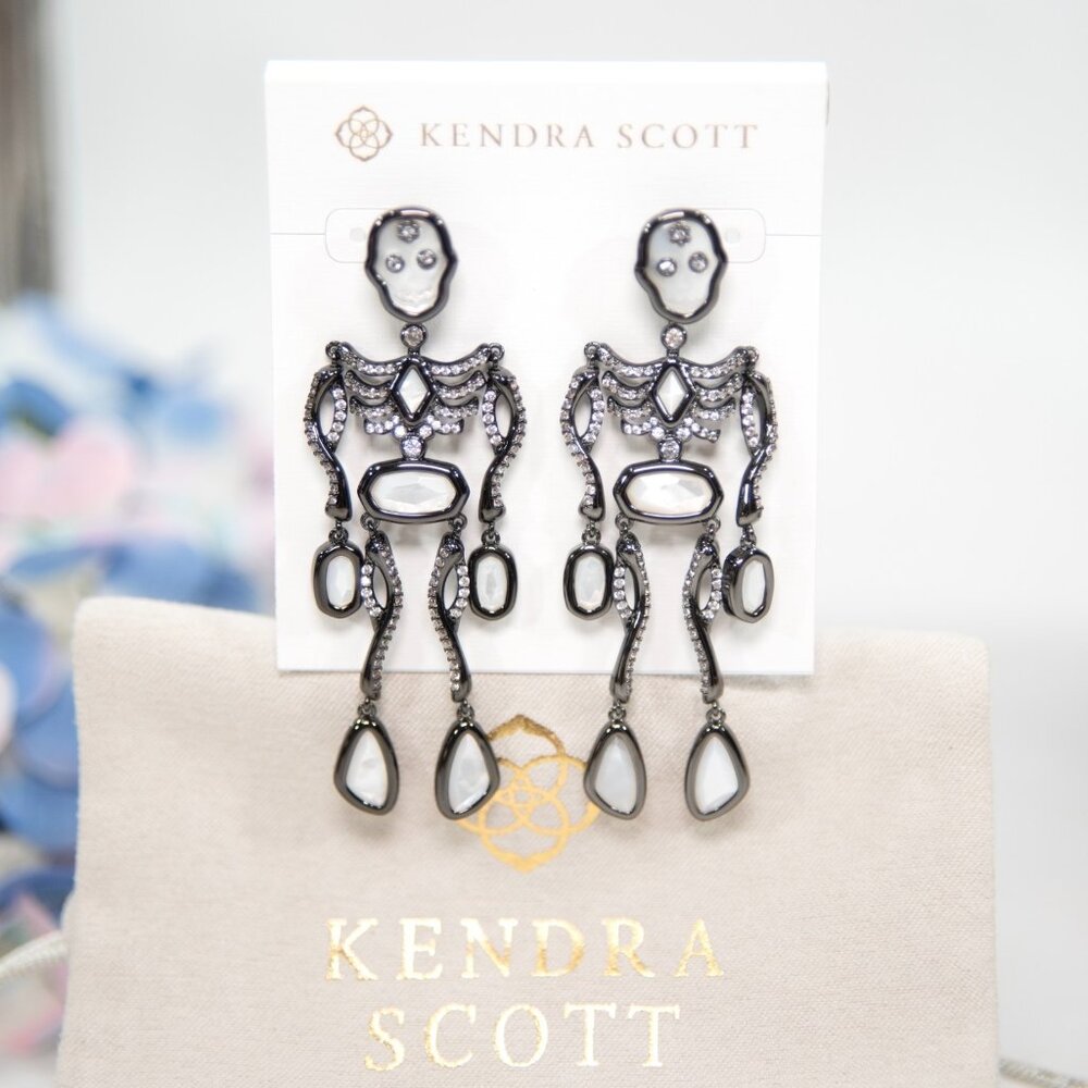 Kendra Scott Ivory Mother of Pearl Skeleton Large Statement Jacket Earrings NWT